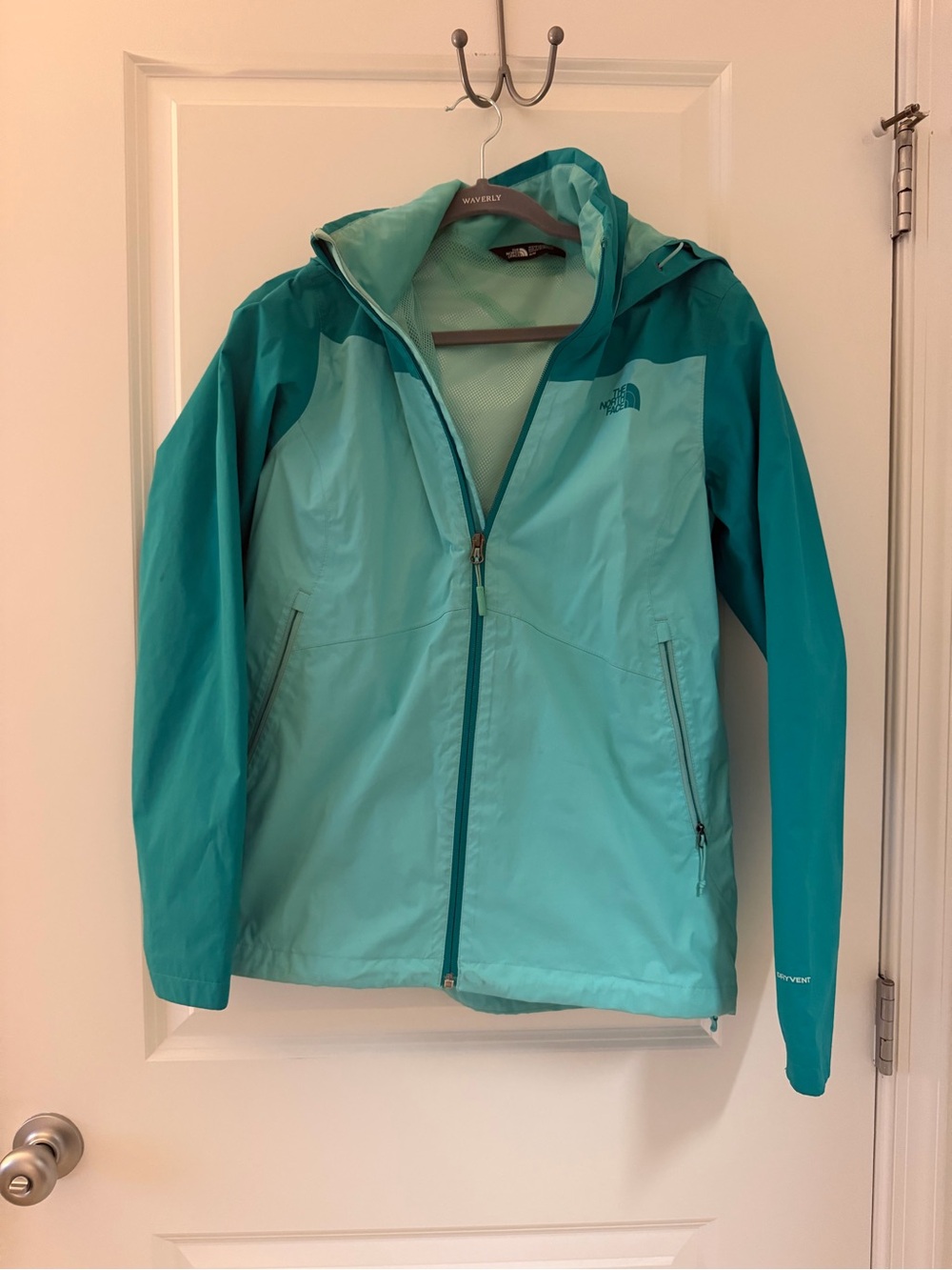 The North Face Women's Two-Tone Teal Hooded Rain Jacket